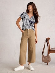 White Stuff Brown Tia Wide Leg Crop Jeans - Image 3 of 6