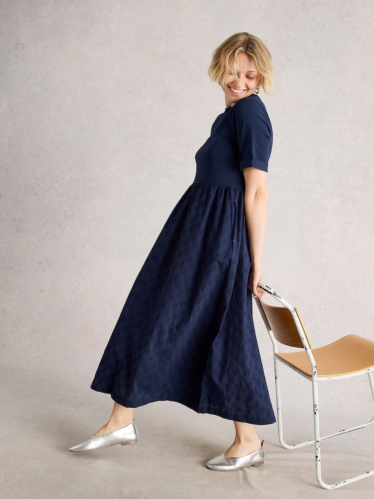 White Stuff Blue Vera Broderie Dress - Image 2 of 6
