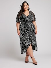 Yours Curve Black Luxe Embellished Wrap Maxi Dress - Image 1 of 6