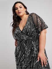 Yours Curve Black Luxe Embellished Wrap Maxi Dress - Image 2 of 6