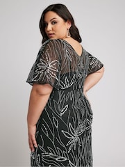 Yours Curve Black Luxe Embellished Wrap Maxi Dress - Image 3 of 6