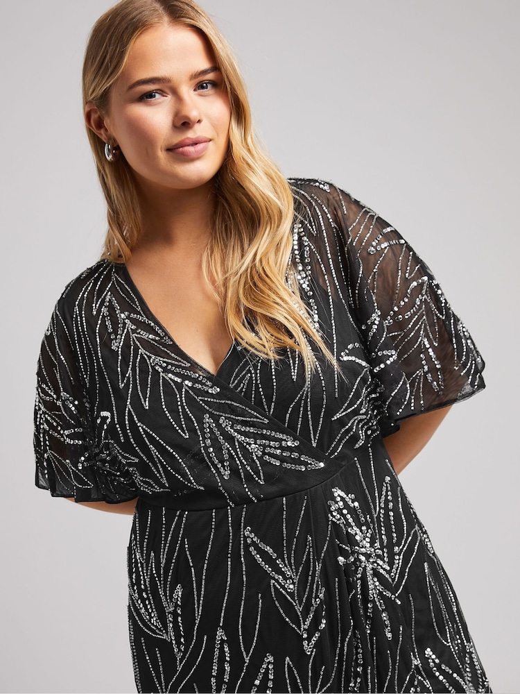 embellished wrap maxi dress Wallis Women's Beaded Embellished Wrap Top Georgette Maxi Dress in Navy | Size: 10