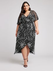 Yours Curve Black Luxe Embellished Wrap Maxi Dress - Image 5 of 6