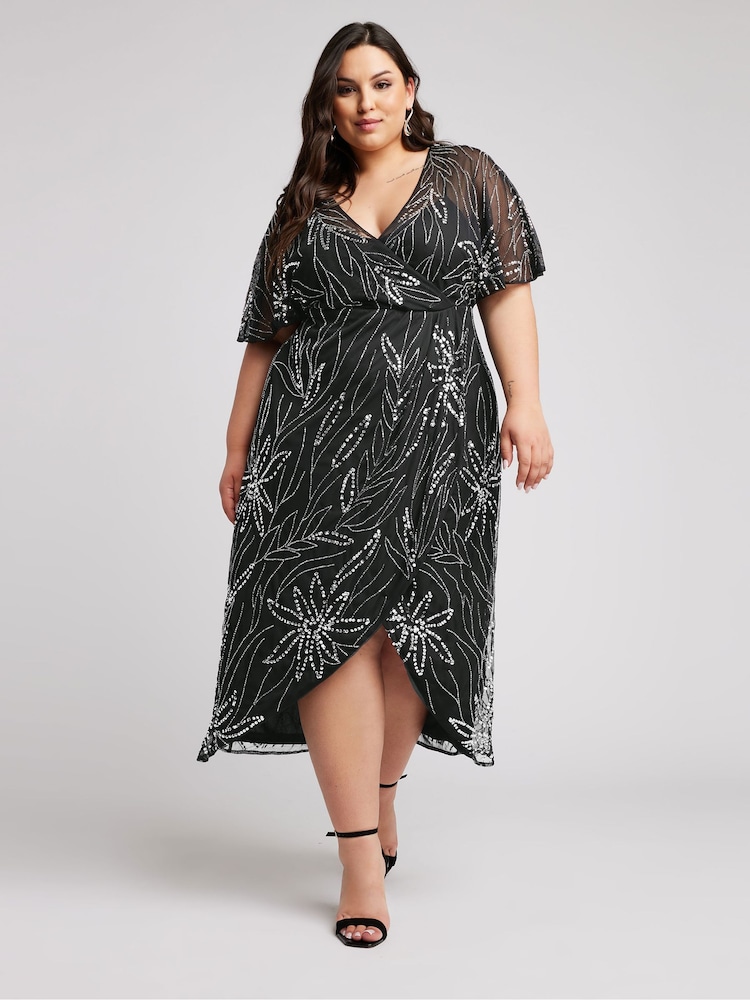 Yours Curve Black Luxe Embellished Wrap Maxi Dress - Image 5 of 5 Yours Curve Black Luxe Embellished Wrap Maxi Dress - Image 5 of 5