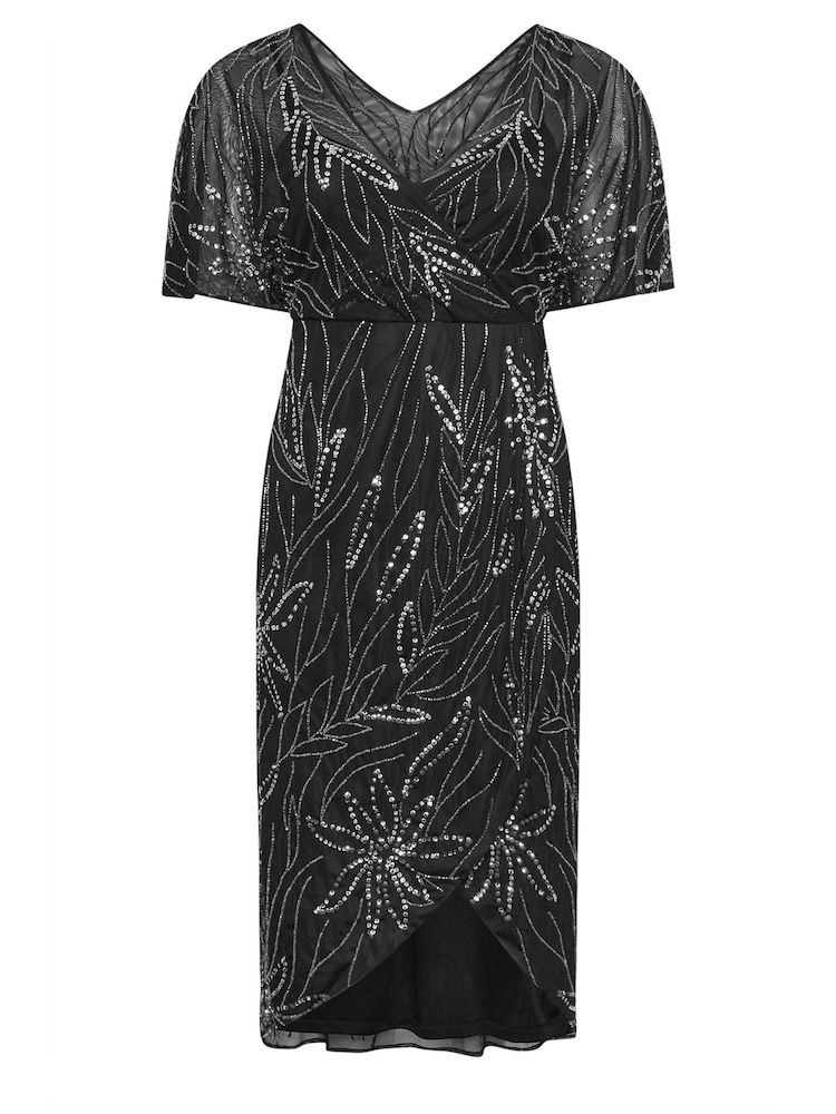 Yours Curve Black Luxe Embellished Wrap Maxi Dress - Image 6 of 6