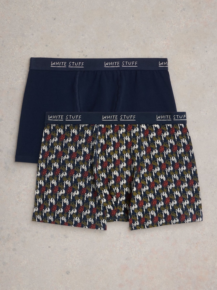White Stuff Blue Hove Print & Plain Boxers 2 Pack - Image 1 of 3 White Stuff Blue Hove Print & Plain Boxers 2 Pack - Image 1 of 3