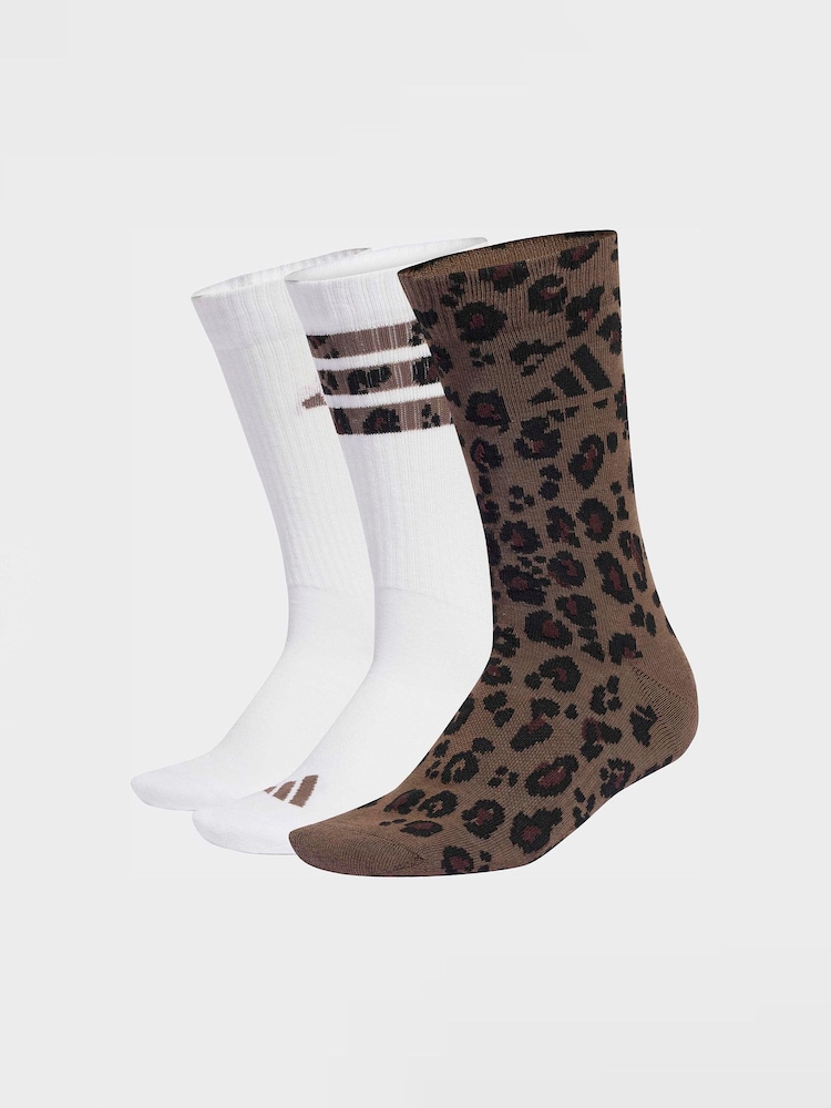 adidas Brown Leopard Print Crew Socks 3 Pack - Image 1 of 4 adidas Brown Leopard Print Crew Socks 3 Pack - Image 1 of 4