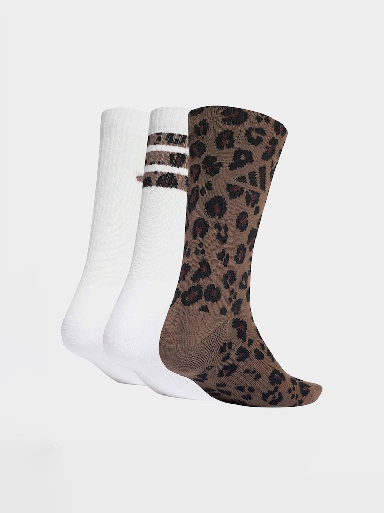 adidas Brown Leopard Print Crew Socks 3 Pack - Image 2 of 4 adidas Brown Leopard Print Crew Socks 3 Pack - Image 2 of 4