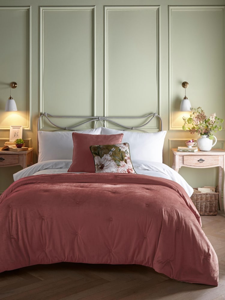 Appletree Pink Austell Velvet Bedspread - Image 1 of 3