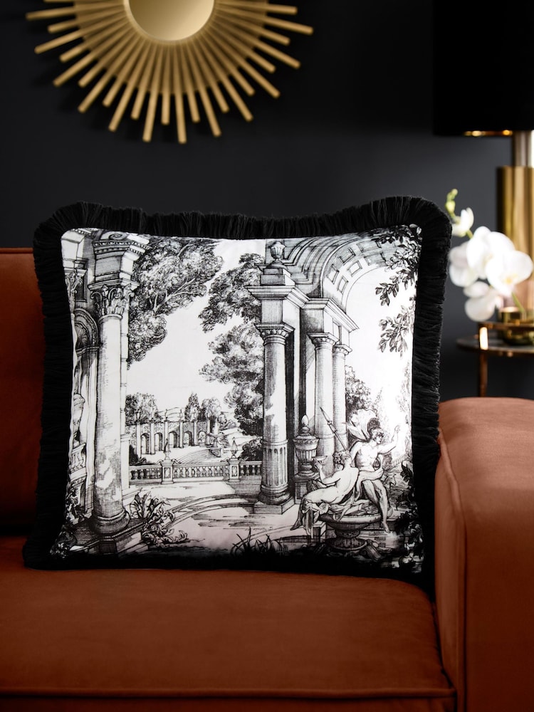 Laurence Llewelyn-Bowen Black/White Vista Velvet Filled Cushion - Image 1 of 5