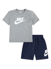 Nike Grey/Navy Club Hbr T-Shirt And Shorts Set - Image 1 of 5