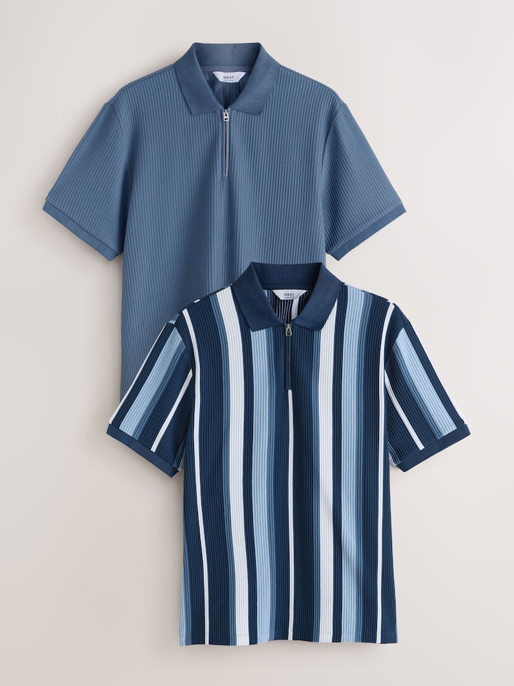 כחול כהה - Striped Quarter Zip Polo Shirts 2 Pack - תמונה 1 מתוך 5
