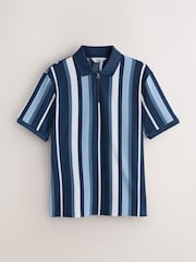 כחול כהה - Striped Quarter Zip Polo Shirts 2 Pack - תמונה 3 מתוך 5