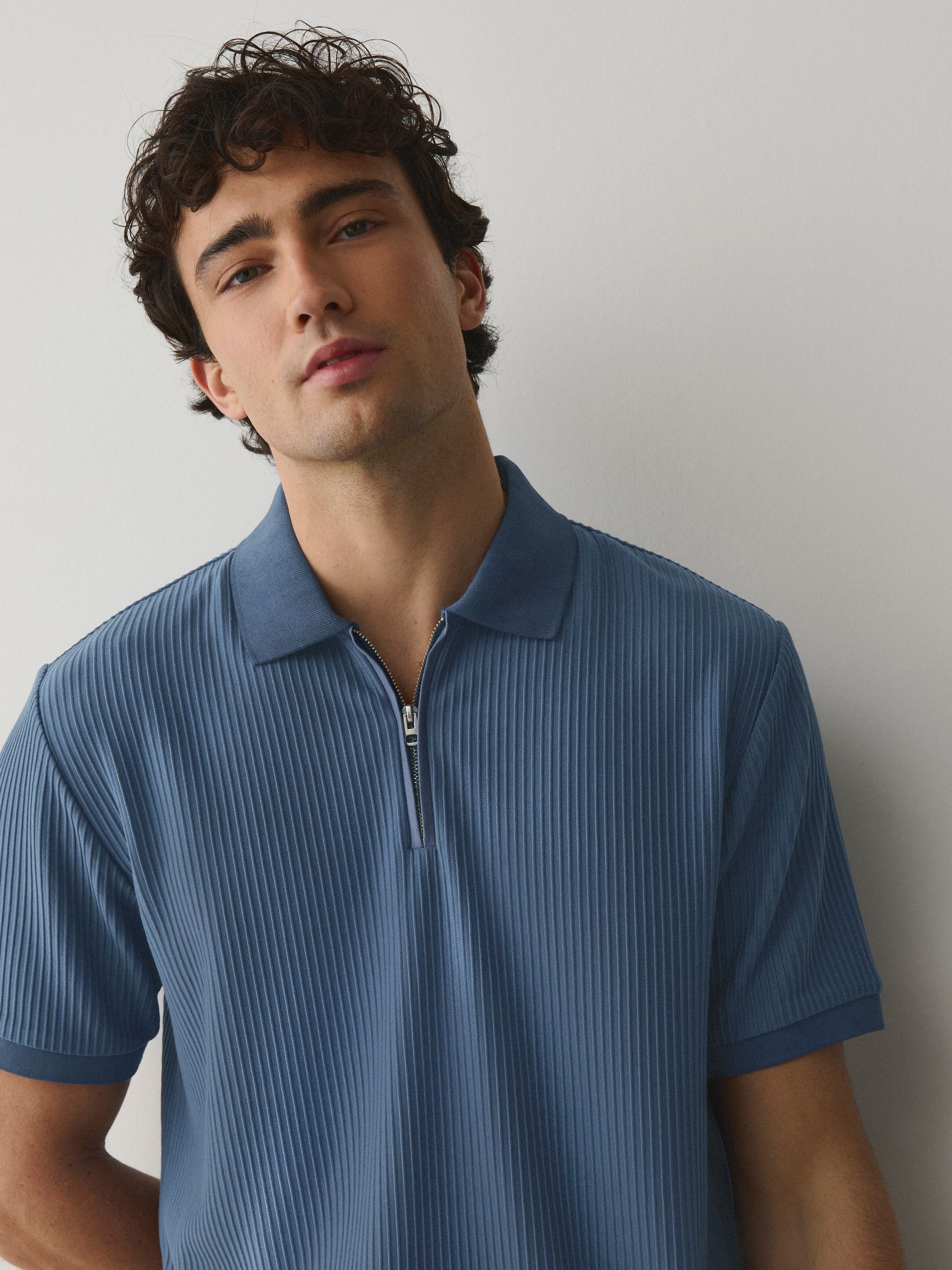 Buy Navy Blue Striped Quarter Zip Polo Shirts 2 Pack from the Next