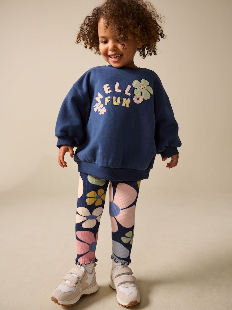 bleumarin Albastru floare - Set bluză și colanți (3mths-7yrs) - Imaginea 1 din 9 bleumarin Albastru floare - Set bluză și colanți (3mths-7yrs) - Imaginea 1 din 9