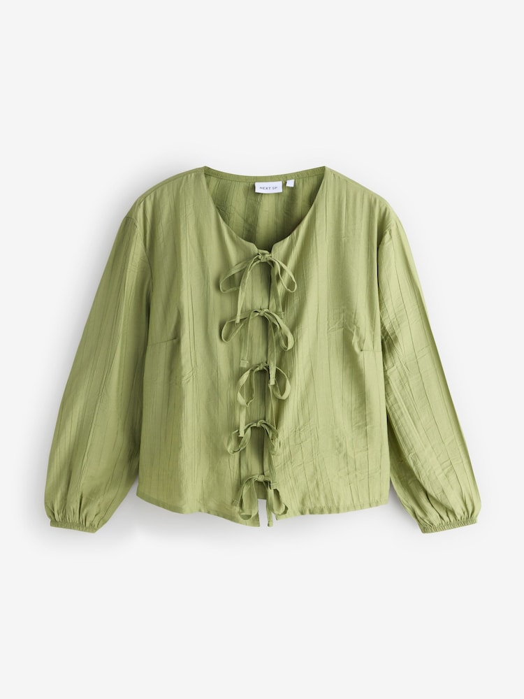 Khaki Green Tie Front Blouse - Image 1 of 1
