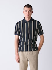 Темно-синий/песочный - Вертикаль в полоску Quarter Zip рубашки поло - Изображение 2 8