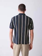 Темно-синий/песочный - Вертикаль в полоску Quarter Zip рубашки поло - Изображение 3 8