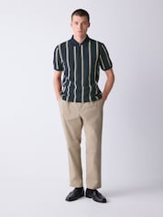 Темно-синий/песочный - Вертикаль в полоску Quarter Zip рубашки поло - Изображение 4 8