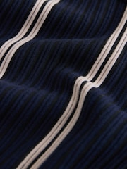 Темно-синий/песочный - Вертикаль в полоску Quarter Zip рубашки поло - Изображение 7 8