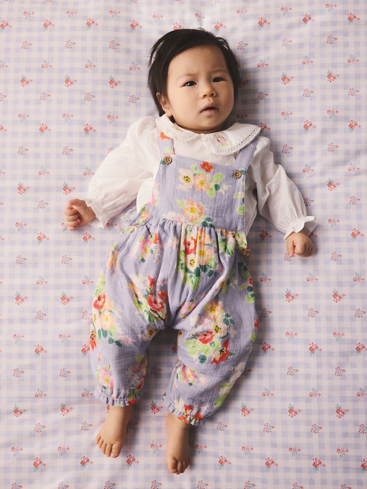 Lilac Purple Flower Cath Kidston Baby Dungaree And Bodysuit Set 2 Piece - Image 1 of 10