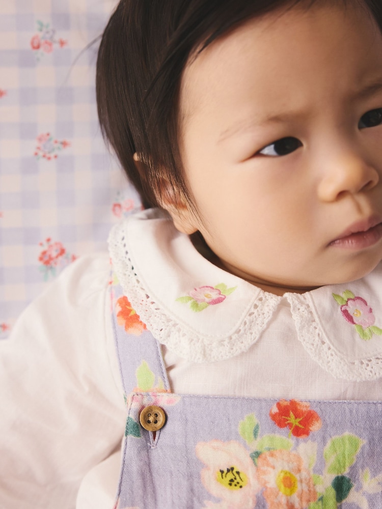 Lilac Purple Flower Cath Kidston Baby Dungaree And Bodysuit Set 2 Piece - Image 2 of 10