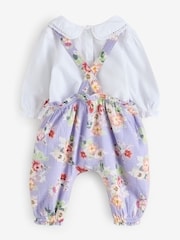 Lilac Purple Flower Cath Kidston Baby Dungaree And Bodysuit Set 2 Piece - Image 6 of 10