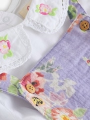 Lilac Purple Flower Cath Kidston Baby Dungaree And Bodysuit Set 2 Piece - Image 7 of 10