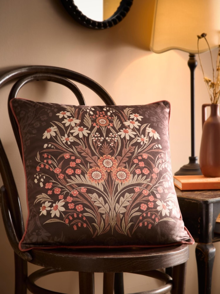 Appletree Chocolate Audrey Velvet Filled Cushion - Image 1 of 4