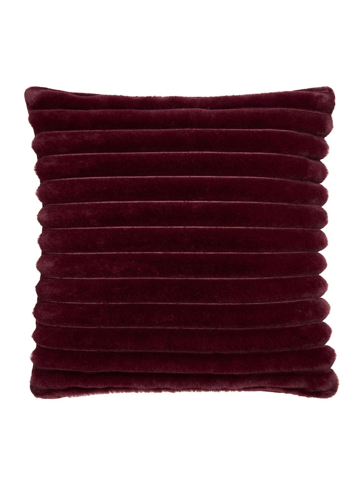 Appletree Burgundy Morritz Faux Fur Filled Cushion - Image 2 of 4