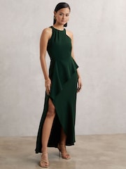 Reiss Green Gabriella Petite Ruffled Slash-Detail Maxi Dress - Image 4 of 7
