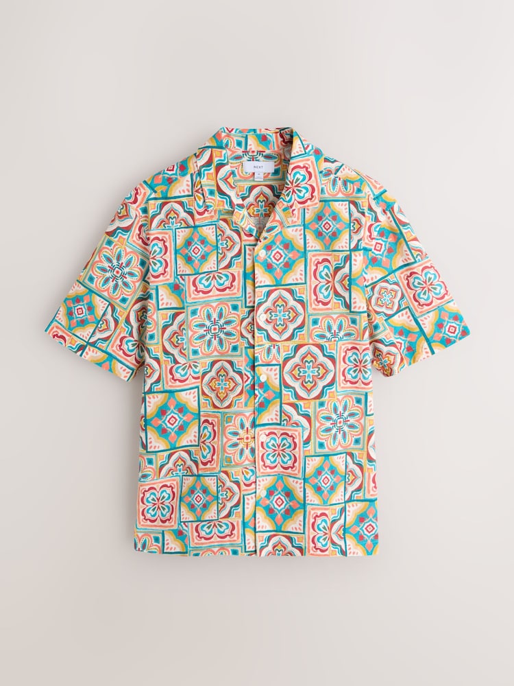 Red Tile Print Short Sleeve Shirt - Image 1 of 3