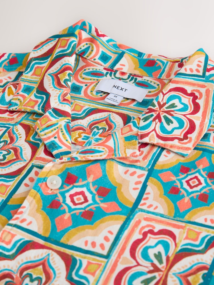 Red Tile Print Short Sleeve Shirt - Image 3 of 3