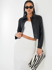 River Island Black Faux Leather Button Through Jacket - Image 1 of 4
