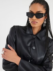 River Island Black Faux Leather Button Through Jacket - Image 4 of 4