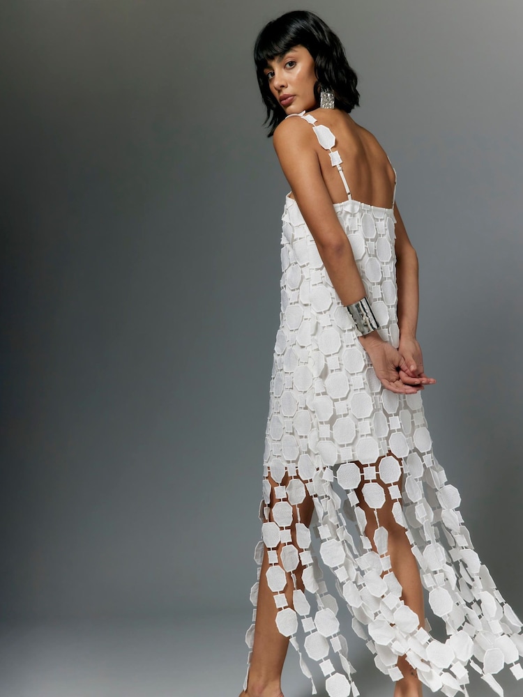 River Island Cream Crochet Fringe Occasion Midi Dress - Image 2 of 4 River Island Cream Crochet Fringe Occasion Midi Dress - Image 2 of 4