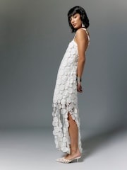 River Island Cream Crochet Fringe Occasion Midi Dress - Image 3 of 4