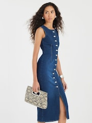River Island Blue Denim Button Front Midi Dress - Image 2 of 4
