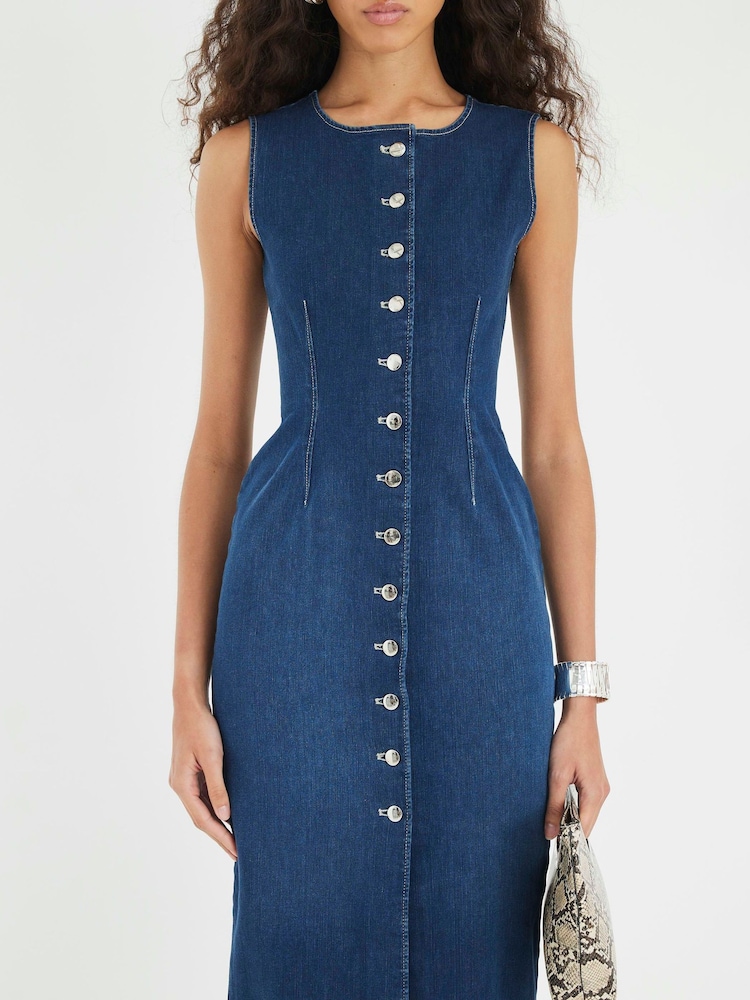 white christmas dresses River Island Blue Denim Seamed Mini Dress UK 6 main image 1