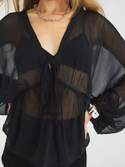Preto - Blusa franzida com amarração frontal River Island - Imagem 3 de 3