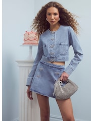River Island Blue Denim Bow Button Jacket - Image 2 of 2