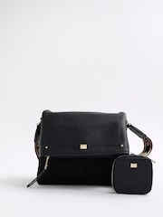 River Island Black Suedette Fold Over Messenger Cross-Body Bag - Image 1 of 6