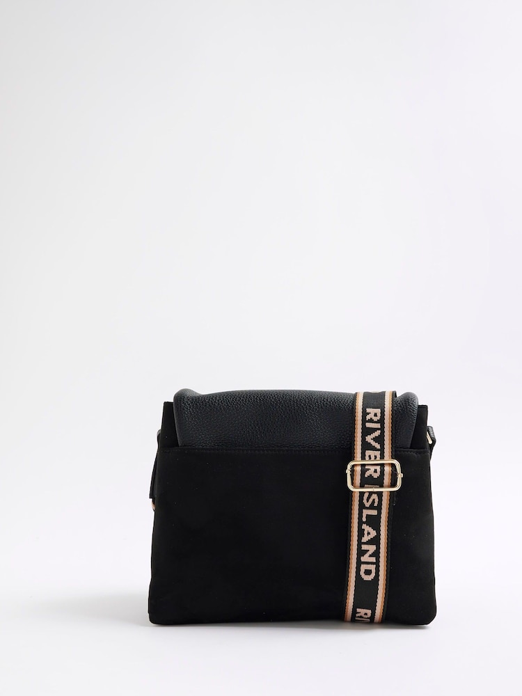 River Island Black Suedette Fold Over Messenger Cross-Body Bag - Image 2 of 6