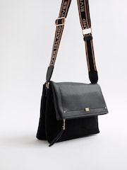River Island Black Suedette Fold Over Messenger Cross-Body Bag - Image 4 of 6