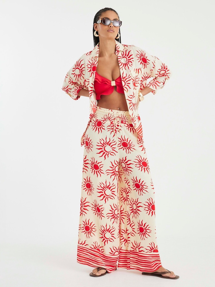 River Island Cream Sun Print Beach Trousers - Image 1 of 8
