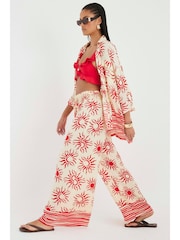 River Island Cream Sun Print Beach Trousers - Image 4 of 8