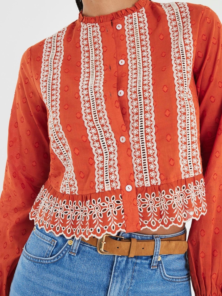 River Island Orange Broderie Trim Blouse - Image 4 of 4 River Island Orange Broderie Trim Blouse - Image 4 of 4