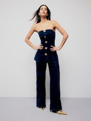 River Island Blue Denim Bandeau Jumpsuit - Image 1 of 4