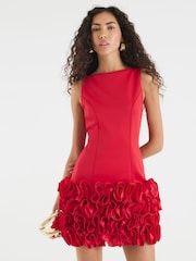 River Island Red 3D Floral Print Hem Mini Dress - Image 1 of 4