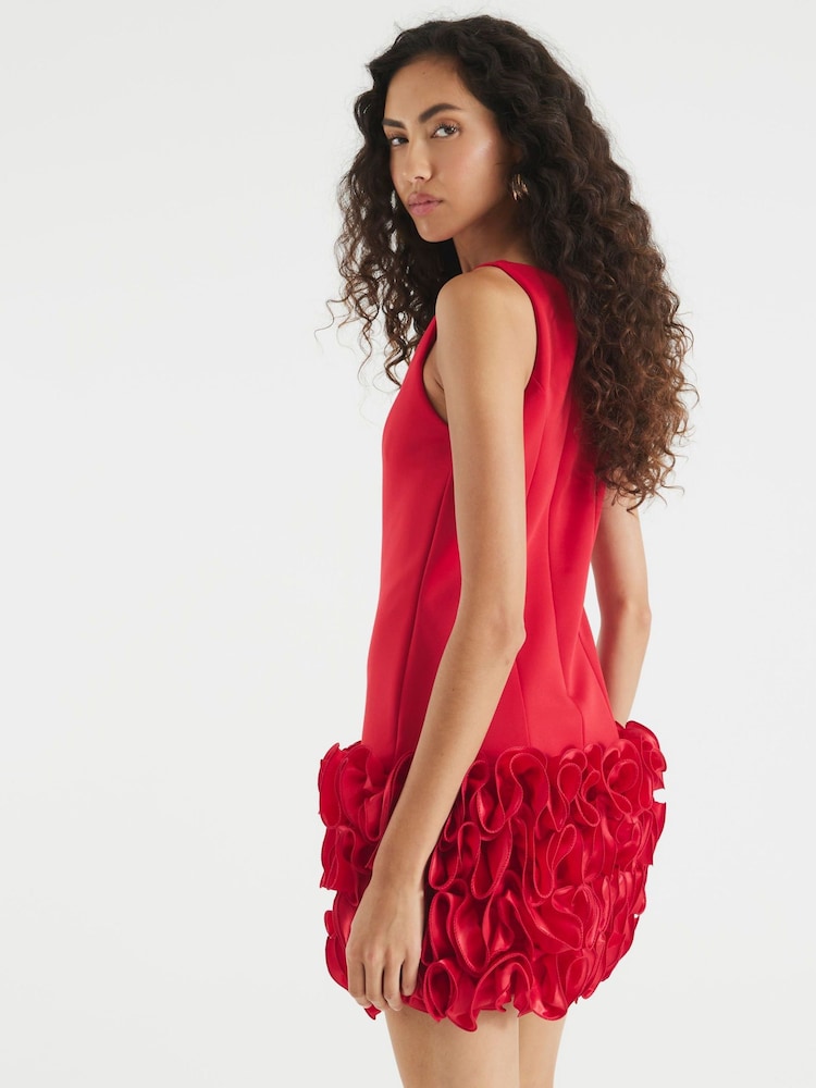 River Island Red 3D Floral Print Hem Mini Dress - Image 2 of 4